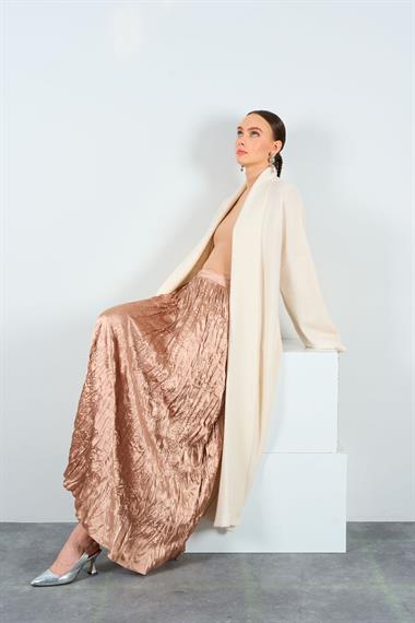 Kadın Deka Önü Açık Şal Yaka Hırka - Krem