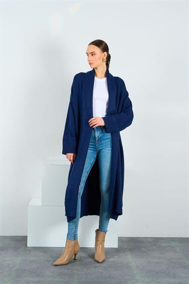 Kadın Deka Önü Açık Şal Yaka Hırka - Lacivert