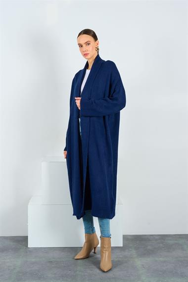 Kadın Deka Önü Açık Şal Yaka Hırka - Lacivert