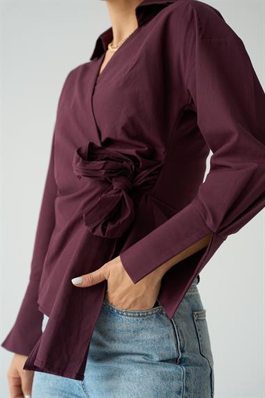 Kadın Dolesya Bağlamalı Dokuma Gömlek - Mürdüm