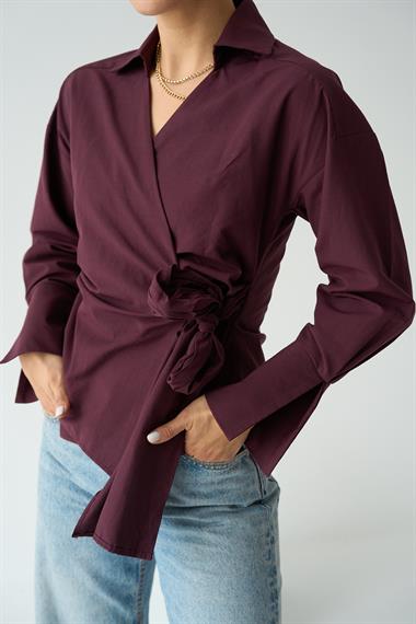 Kadın Dolesya Bağlamalı Dokuma Gömlek - Mürdüm