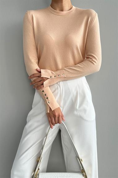 Kadın Duessan Kolları Yırtmaç Detaylı Bisiklet Yaka Triko Kazak - Yavru Ağızı