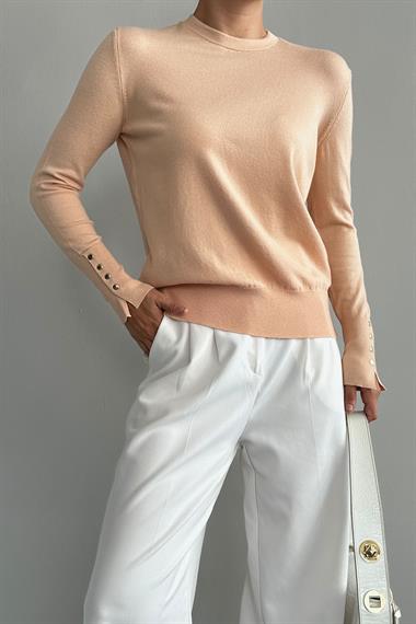 Kadın Duessan Kolları Yırtmaç Detaylı Bisiklet Yaka Triko Kazak - Yavru Ağızı