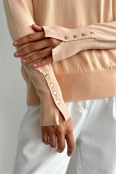 Kadın Duessan Kolları Yırtmaç Detaylı Bisiklet Yaka Triko Kazak - Yavru Ağızı