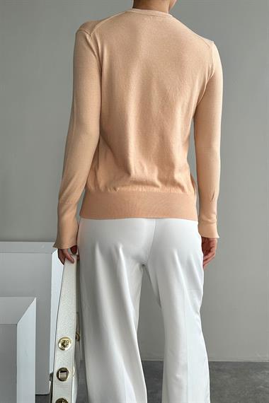 Kadın Duessan Kolları Yırtmaç Detaylı Bisiklet Yaka Triko Kazak - Yavru Ağızı