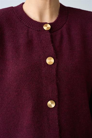 Kadın Düğmeli Atletli İkili  Triko Takım - Bordo