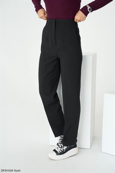 Kadın Düz Dokuma Pantolon - Siyah