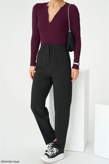 Kadın Düz Dokuma Pantolon - Siyah