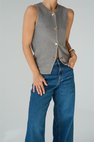 Kadın Elis Triko Yelek - Gri
