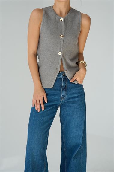 Kadın Elis Triko Yelek - Gri