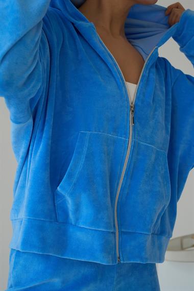 Kadın Kadife Örme Pantolon Takım - Mavi