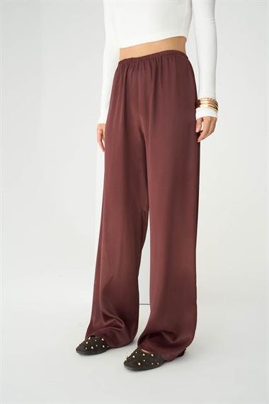 Kadın Leopar Lastikli Dokuma Pantolon - Bordo