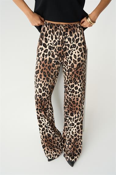Kadın Leopar Lastikli Dokuma Pantolon - Leopar