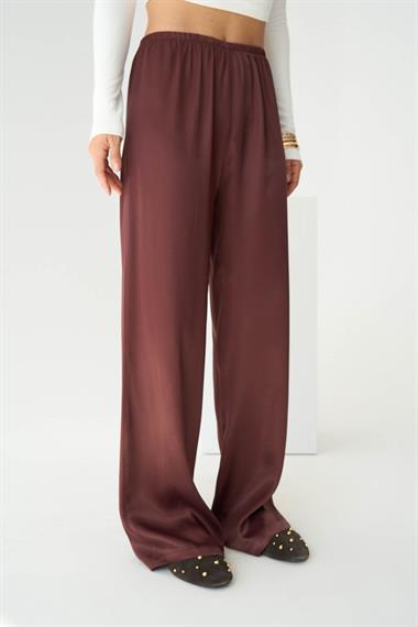 Kadın Leopar Lastikli Dokuma Pantolon - Bordo