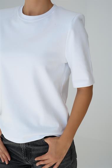 Kadın Llian Örme Kısa Kol T-shirt - Beyaz