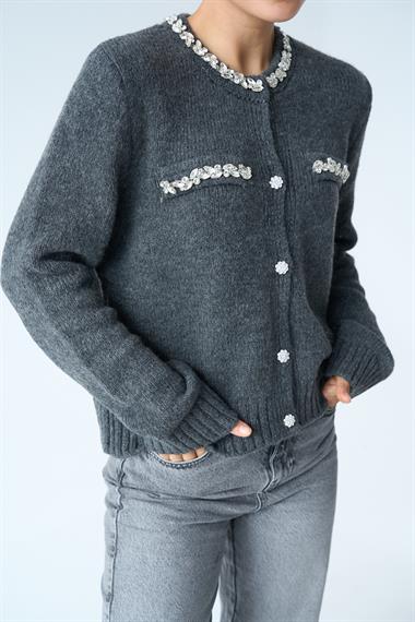 Kadın Mademoiselle Triko Hırka - Antrasit