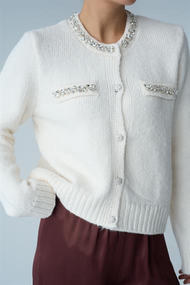 Kadın Mademoiselle Triko Hırka - Krem