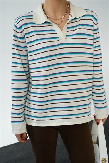 Kadın Marly Polo Yaka Triko  Kazak - Ekru-Benetton