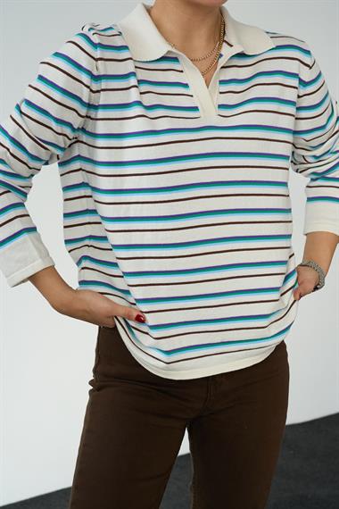 Kadın Marly Polo Yaka Triko  Kazak - Ekru-Benetton