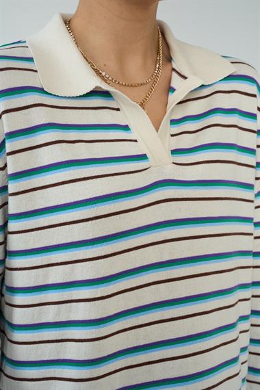 Kadın Marly Polo Yaka Triko  Kazak - Ekru-Benetton