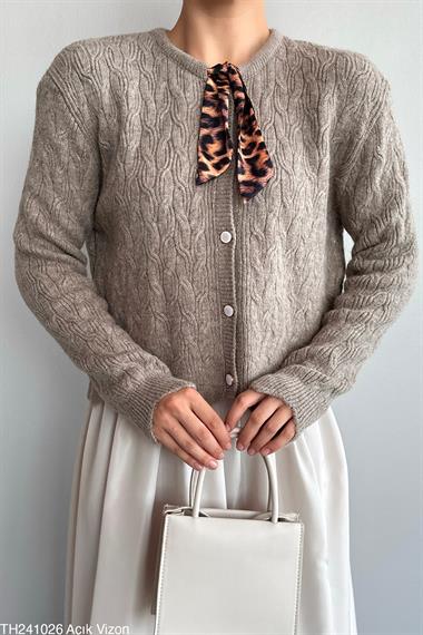 Kadın Menza Triko Hırka - Açık Vizon