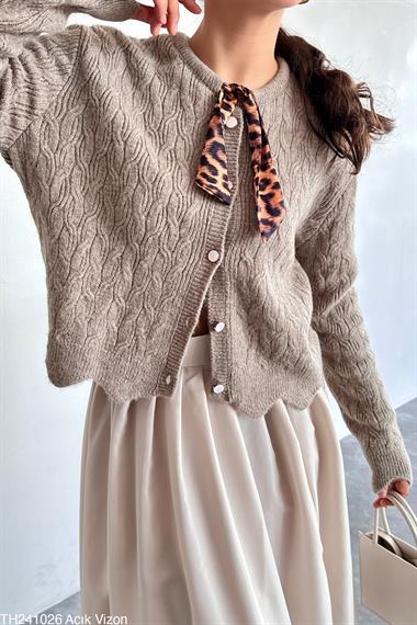 Kadın Menza Triko Hırka - Açık Vizon