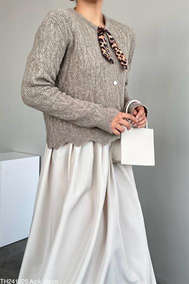 Kadın Menza Triko Hırka - Açık Vizon