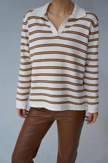 Kadın Merly Polo Yaka Triko Kazak - Ekru-Kahve