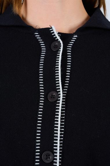 Kadın Milana Çoban Dikişli Triko Pantolon Takım - Siyah-Ekru