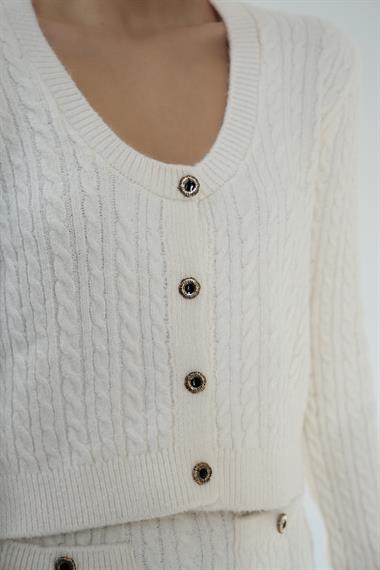 Kadın Miros Triko Etekli Takım - Krem