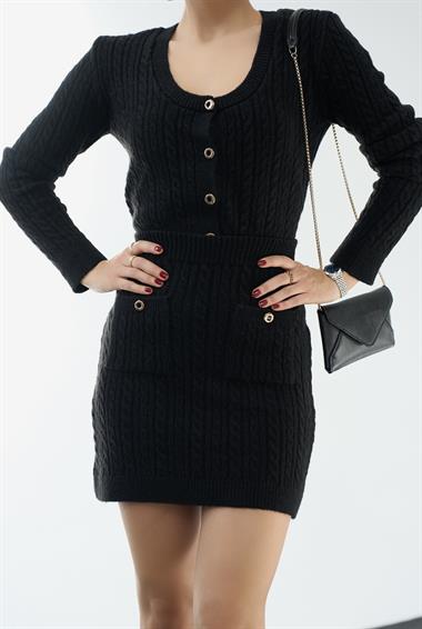 Kadın Miros Triko Etekli Takım - Siyah