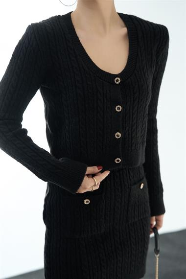 Kadın Miros Triko Etekli Takım - Siyah