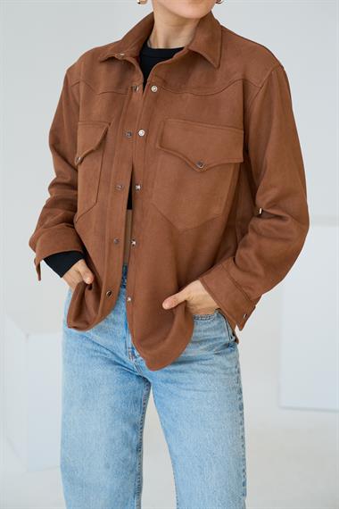 Kadın Monart Dokuma Süet Gömlek - Taba