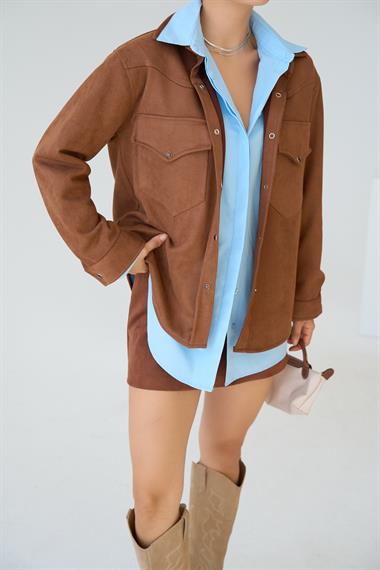 Kadın Monart Dokuma Süet Gömlek - Taba