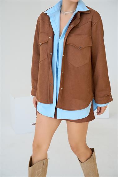 Kadın Monart Dokuma Süet Gömlek - Taba