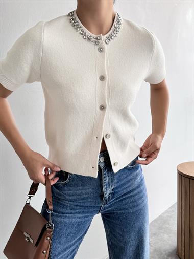 Kadın Neles Triko Hırka - Krem