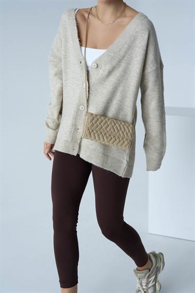 Kadın Nina V Yaka Triko Hırka - Açık bej