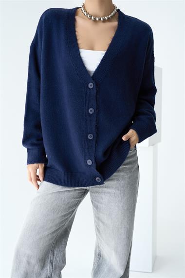 Kadın Nina V Yaka Triko Hırka - Lacivert