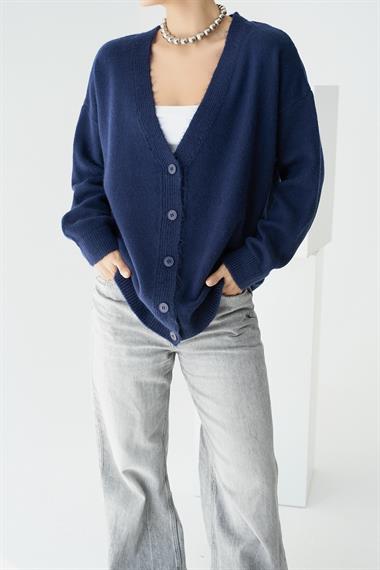 Kadın Nina V Yaka Triko Hırka - Lacivert