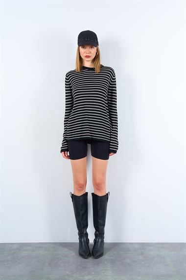 Kadın Olie Triko Kazak - Siyah-Krem