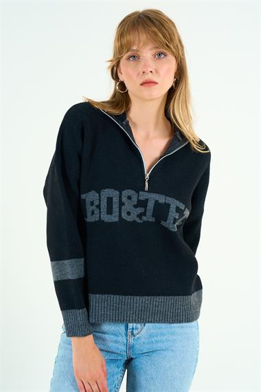 Kadın Paren Triko Kazak - Siyah-Gri