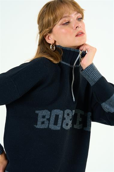 Kadın Paren Triko Kazak - Siyah-Gri