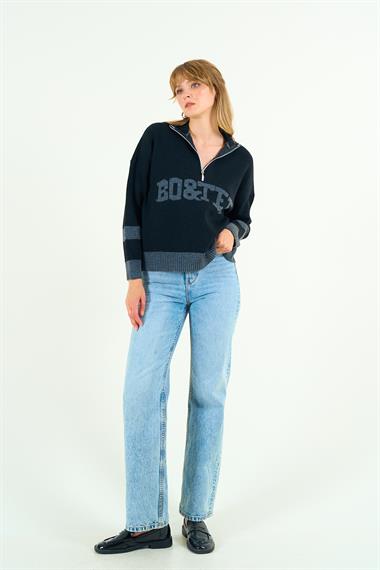 Kadın Paren Triko Kazak - Siyah-Gri