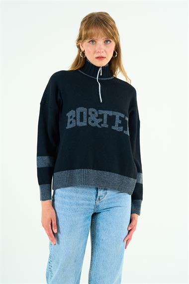 Kadın Paren Triko Kazak - Siyah-Gri