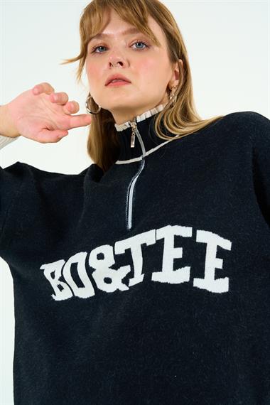 Kadın Paren Triko Kazak - Siyah-Krem