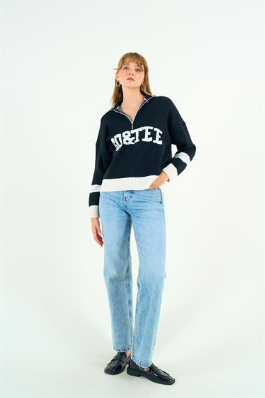 Kadın Paren Triko Kazak - Siyah-Krem