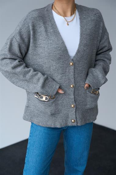 Kadın Sabrina Aksesuarlı Triko Hırka - Gri