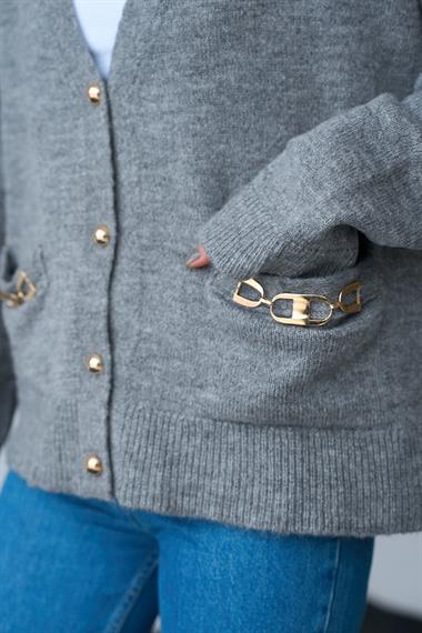 Kadın Sabrina Aksesuarlı Triko Hırka - Gri