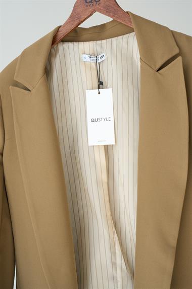 Kadın Safre Astarı Çizgili Dokuma Ceket - Vizon