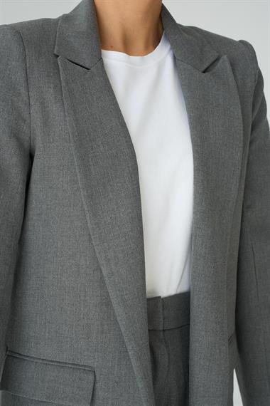 Kadın Safre Astarı Çizgili Dokuma Ceket - Gri